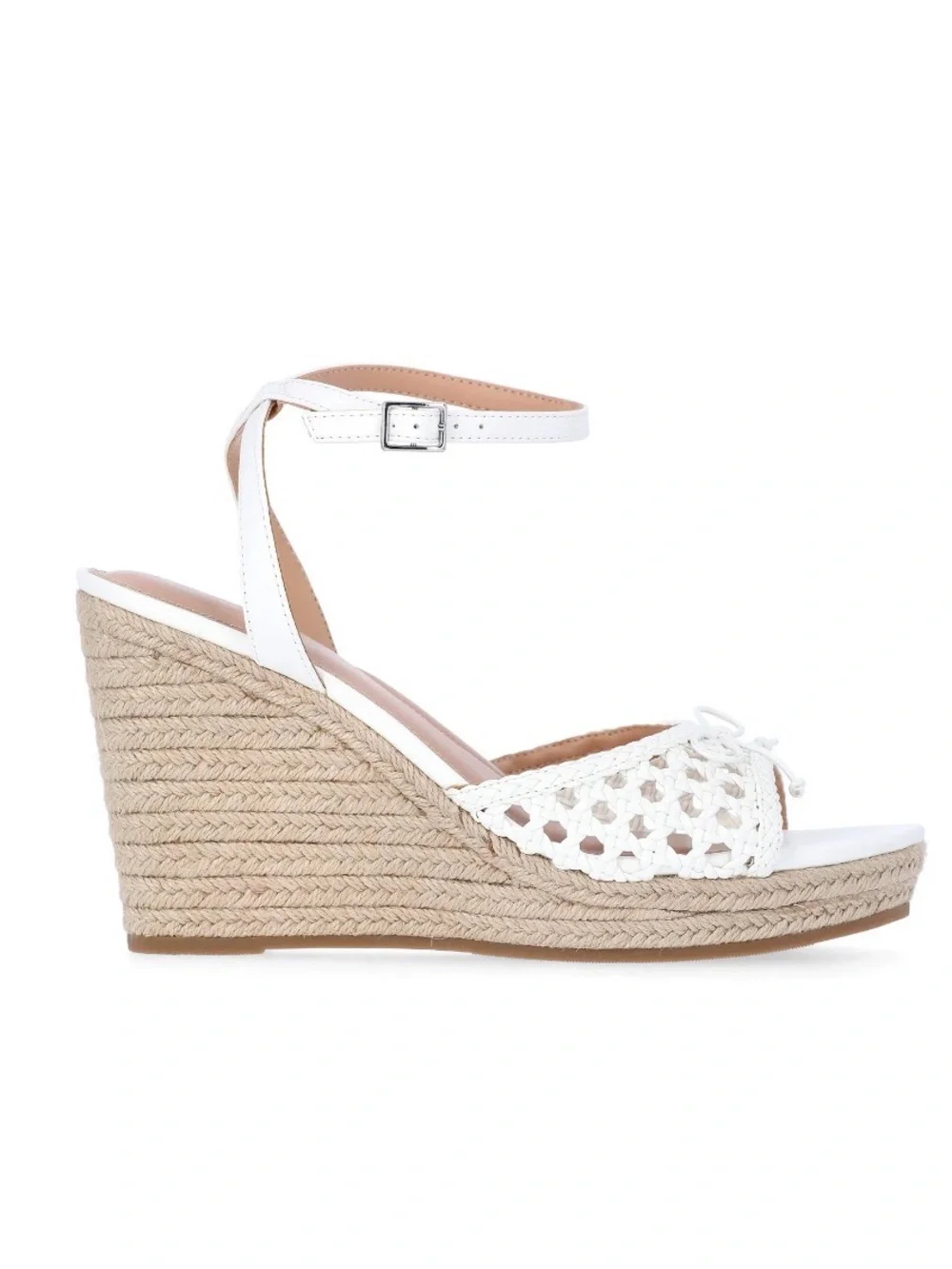 Time and Tru Women’s Bow Espadrille Wedge Sandals Size 10 White Ankle Strap NWT